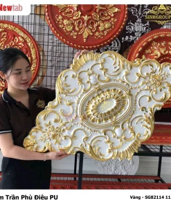 Mâm Trần Hoa Văn Phù Điêu Nhựa Pu Mã Vàng - SG82114 115x75